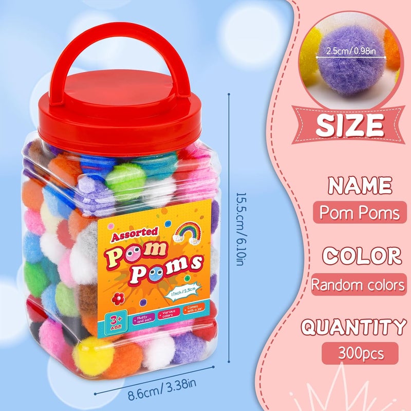 MORFEN 400 Pcs - 300 Pcs 1 Inch Pom Poms Assorted Colors Pom Poms for Crafts, Puff Balls Pompoms in Jar for Making Decorations DIY Craft Supplies - Image 2